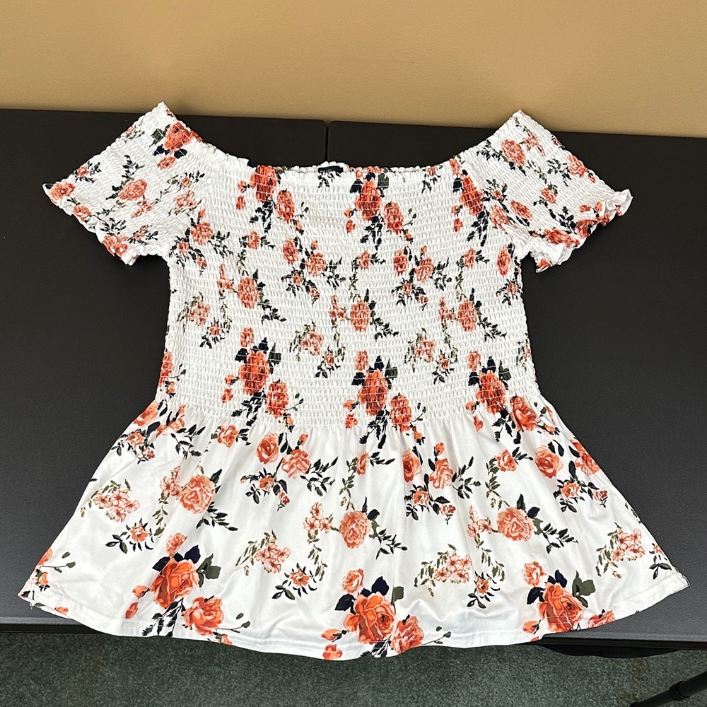 rue+ Floral Off-Shoulder Smocked Top